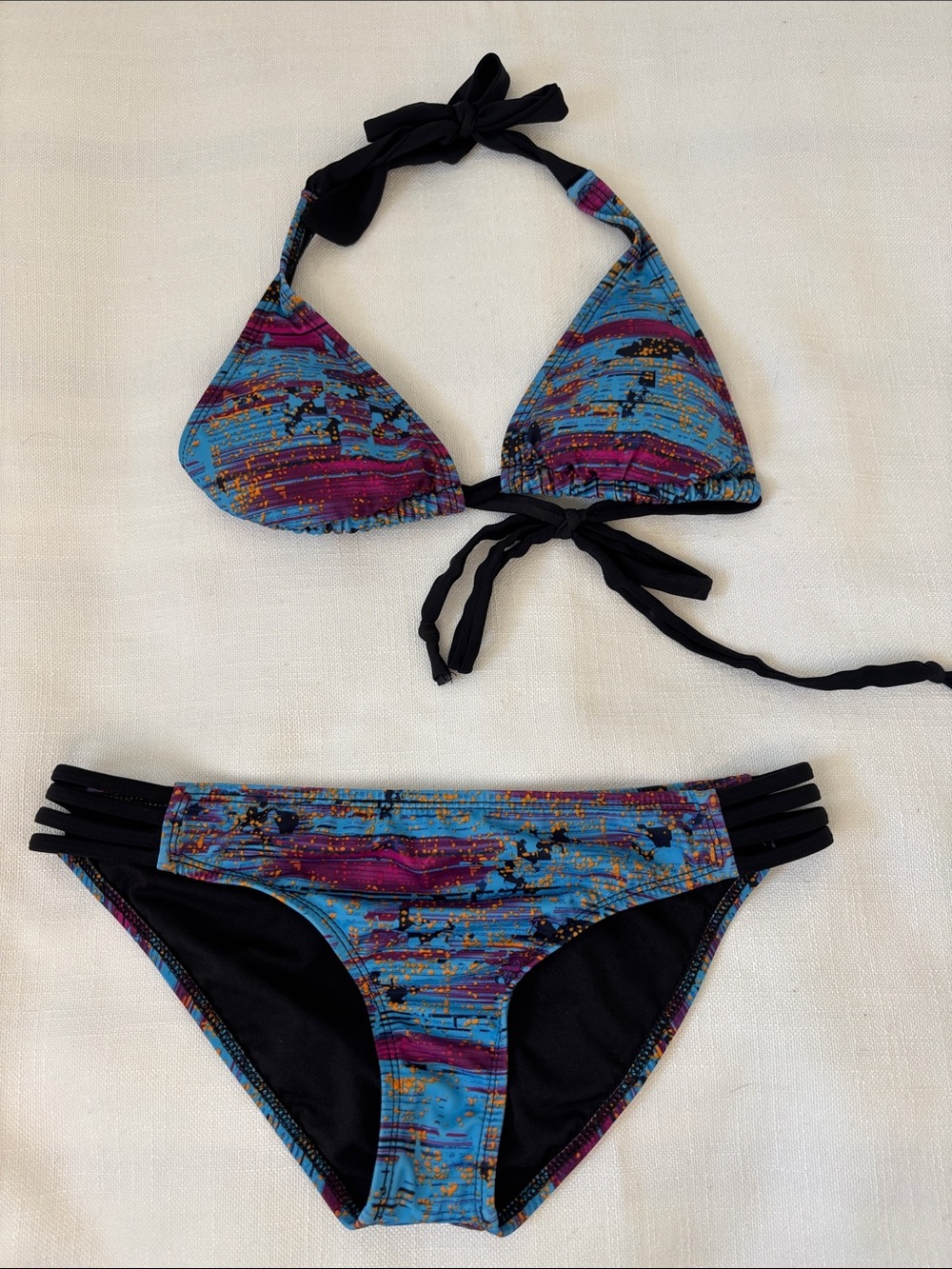 Oakley Blue & Purple Abstract Printed Bikini Set with Black Trim -416sku